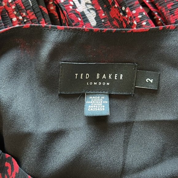 Ted Baker Ariello Pleated Dropped Waist Midi Skirt Lined Red Black Sz 2 US 6 - Picture 9 of 15